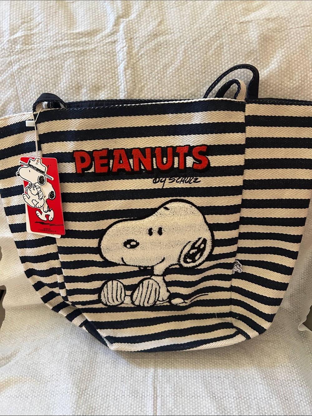 Peanuts Striped Tote Bag - Black, White & Red Accents